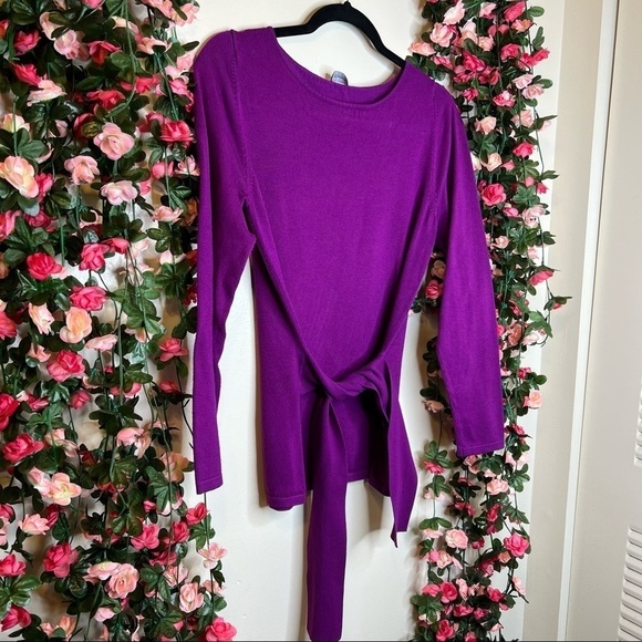 🌹Emme Marella Purple Scoopneck Sweater Womens XS Tie Up Back Work Office WFH - Picture 2 of 8